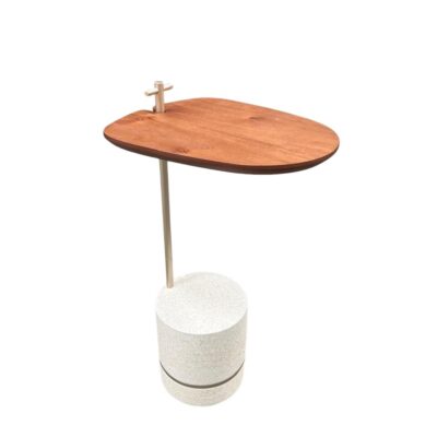 Mesa lateral mineralle com detalhe madeira e areia 30x25x53h